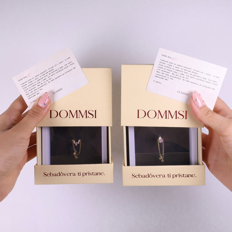 Prepojené sme - set dvoch prsteňov - pozlátené, ružové zirkóny